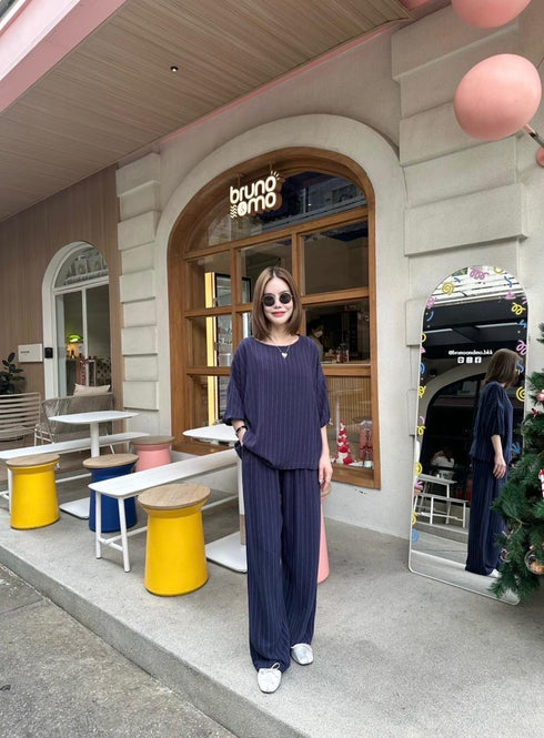 Women Casual Stripes Linen Comfy Co-Ord Sets